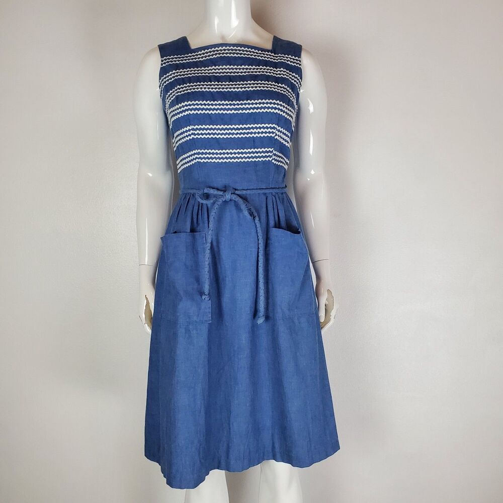 Vintage 50's Swirl Denim Apron Wrap Dress